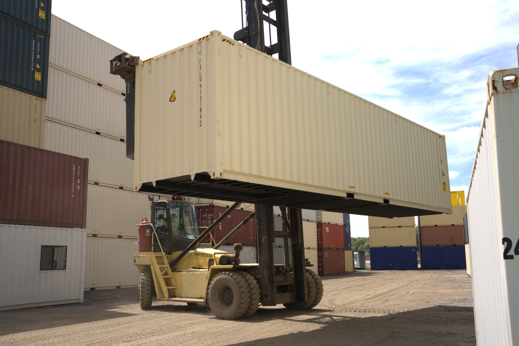 40ft container being lifted by a forklift